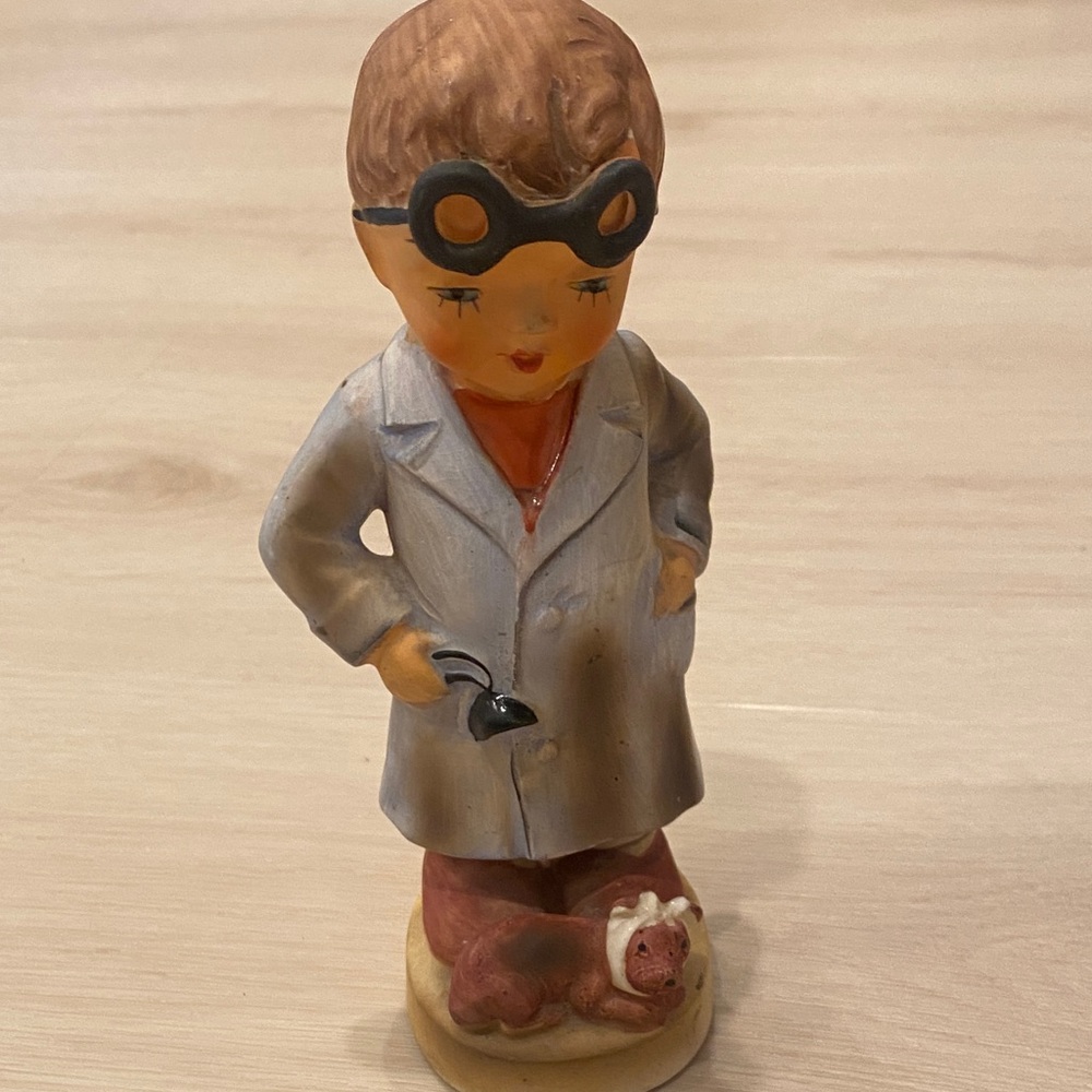 Vintage Scientist Figurine with Dog